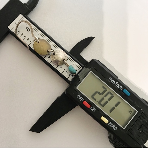 Signed Silpada Sterling Silver Brass Drop Disk Brutalist Turquoise Earrings 925 - Picture 4 of 14